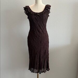 Vintage Majick Brown Beaded Midi Dress Size M